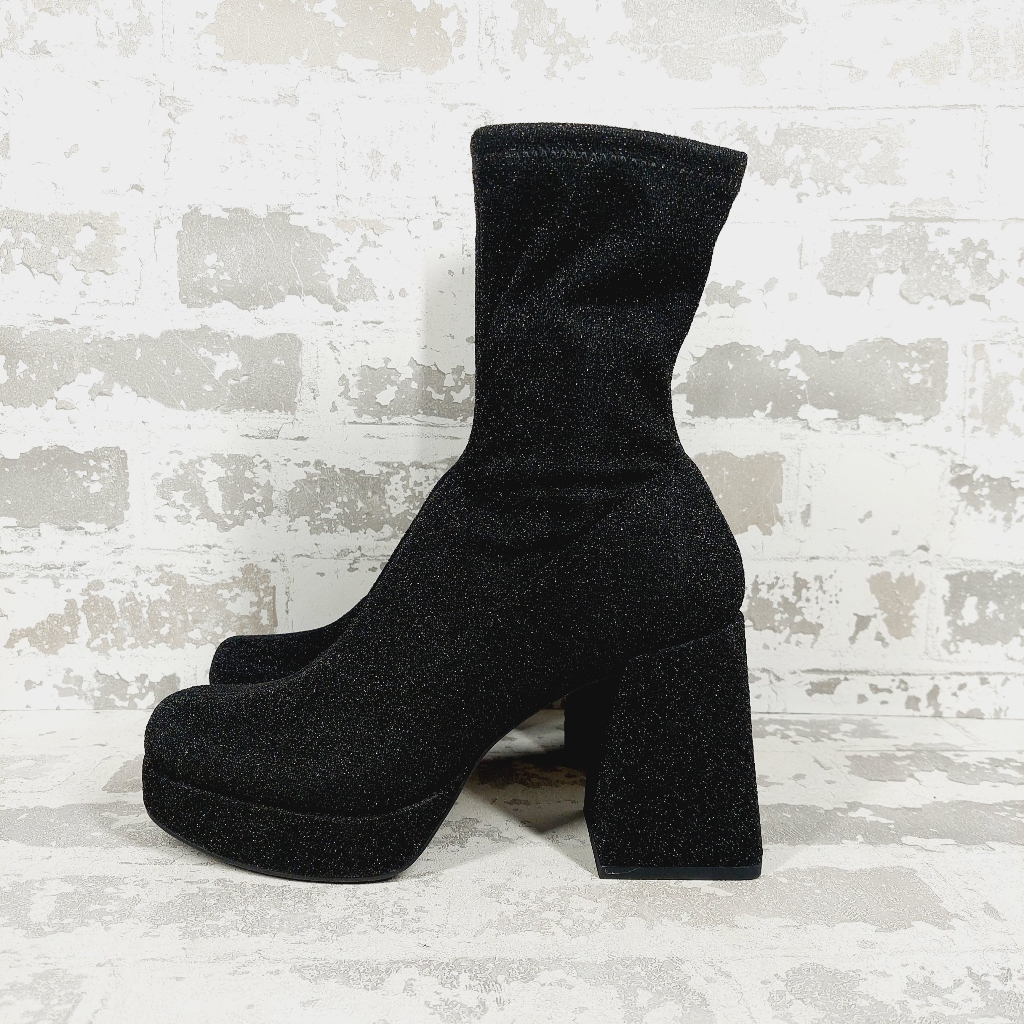New Abound Steffie Black Glitter Platform Bootie M1026